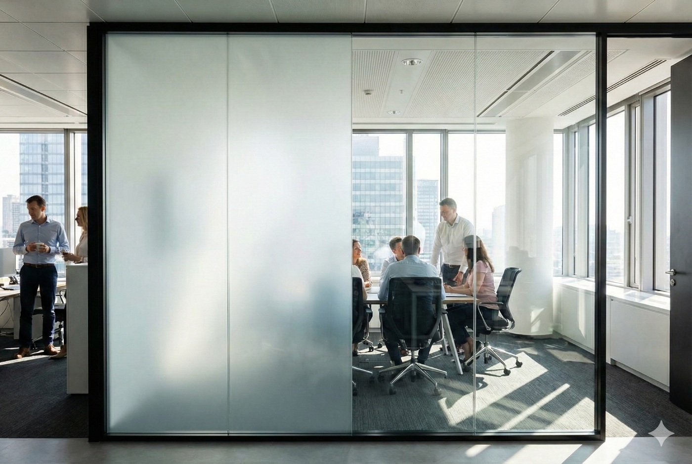 Switchable smart glass partitions