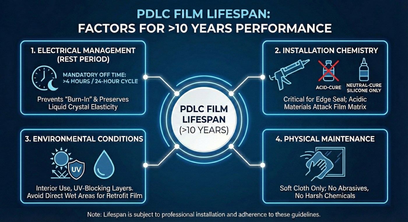 PDLC film lifespan infographic