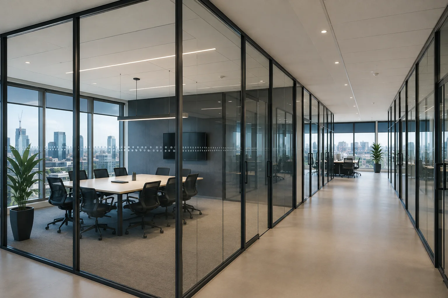 office privacy solutions with modern glass partitions